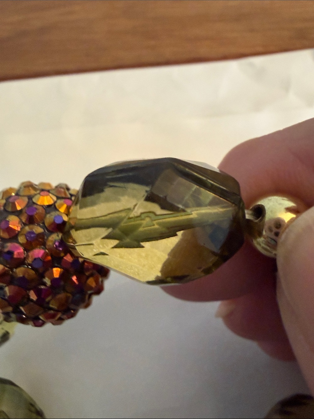 VTG Large Faceted Beads Olive Green Pink Rhinestone Babble Bracelet - Picture 7 of 7